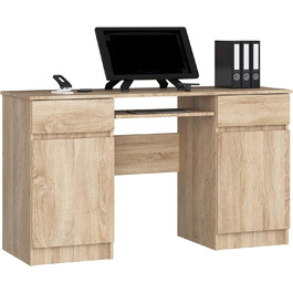 Стіл для ПК A5 з лотком для клавіатури Офісний стіл Комп'ютерний стіл Офісний стіл з лотком для клавіатури 2 шухляди та 2 дверні полиці, W135 x H77 x D50 см, 58 кг (Дуб сонома)
