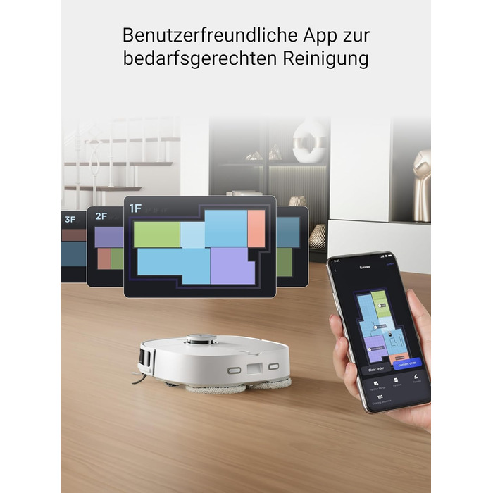 Робот-пилосос EUREKA J12 Ultra з функцією миття підлоги (самостійне очищення, прання та сушка), потужність всмоктування 5000Pa, обертова функція миття, Dual-LiDAR навігація, 3D уникнення перешкод, білий