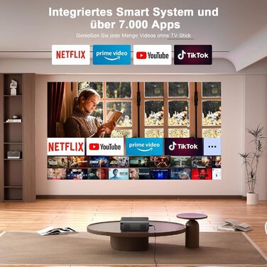 4K проєктор VISSPL 28000 люмен з автофокусом та корекцією трапецеїдальної спотворення, Wi-Fi 6, Bluetooth, Dolby Audio, Netflix, 360° обертовий штатив для домашнього кінотеатру та використання на відкритому повітрі