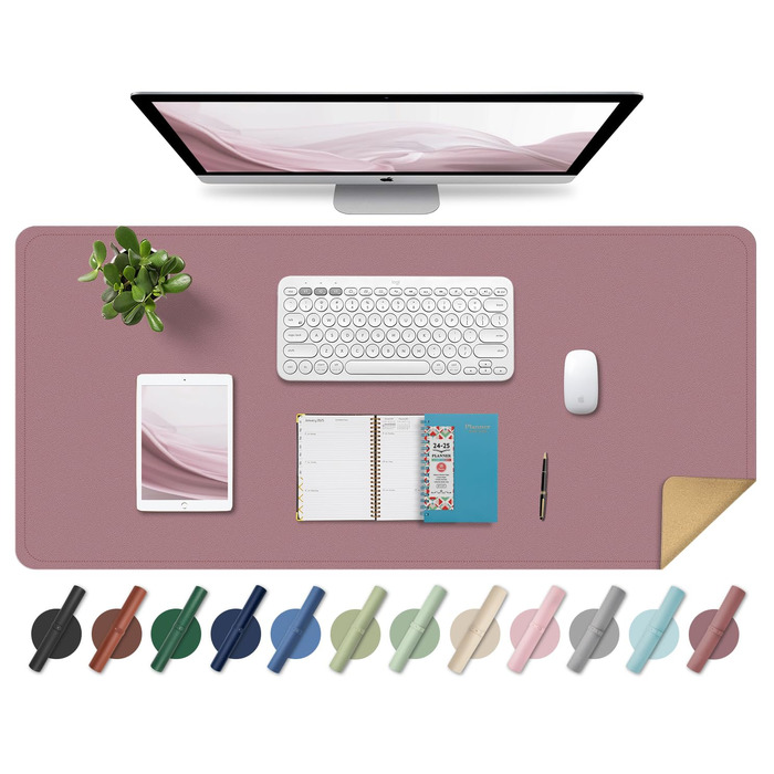 Шкіряний килимок для столу BLESWIN, великий протиковзкий підкладник під мишу та клавіатуру для ноутбука та комп'ютера, офісний настільний мат для письма (90x43 см, рожево-ліловий)