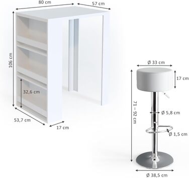 Набір барний стіл та табурети Vicco Bartisch-Set, білий/антрацитовий, 80 x 57 см (2 табурети)