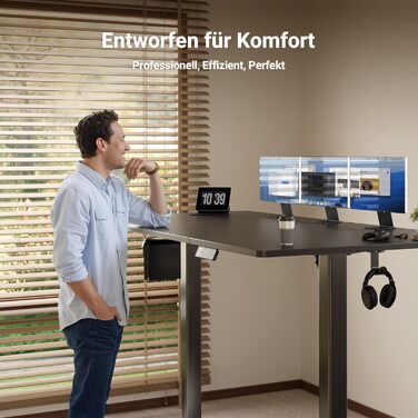 Регульований стіл Claiks 120x60 см, електричний, з пам'яттю, з гачками | Стіл для стоячи та сидячи