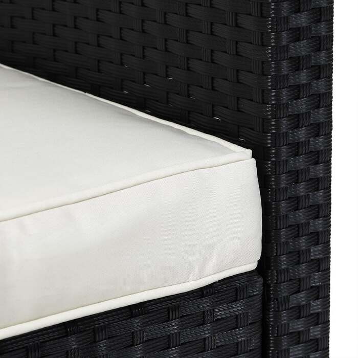 Polyrattan Corner Lounge чорний/кремовий з подушкою