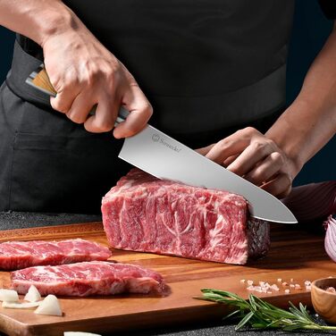 Набір ножів Sunnecko 6 шт. з підставкою – кухонний набір ножів для кухні, з ергономічними ручками та гострими лезами, з підставкою з нержавіючої сталі та акацієвого дерева