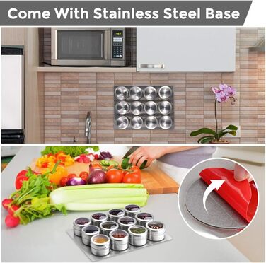 Набір банок для спецій з магнітною основою, 12 шт., нержавіюча сталь, легко миються, з етикетками