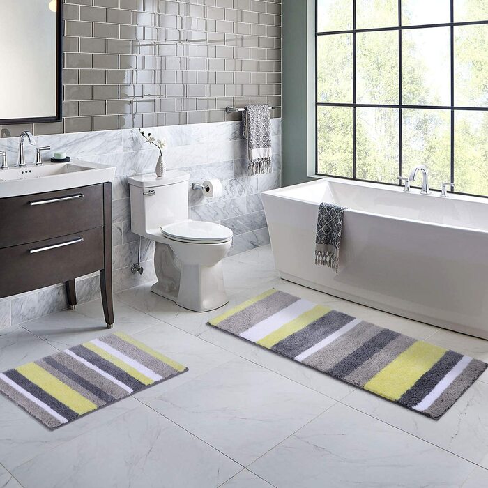 Набір килимків для ванної кімнати Homaxy (2 шт.) з мікрофібри, швидковисихаючі, м'які, з високим ворсом, 40x60 см + 50x80 см, зелено-сірий