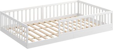 Ліжко дитяче CADANI Timi 2в1 Montessori 120x200 см з бортиками, ламелі, масив сосни, біле - 3 варіанти збірки, до 200 кг