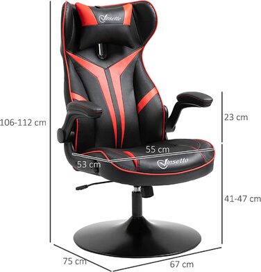 Ігрове крісло Vinsetto ергономічне комп'ютерне крісло з функцією гойдання обертове крісло регульована по висоті сталь 67 х 75 х 106-112 см (червоний чорний)