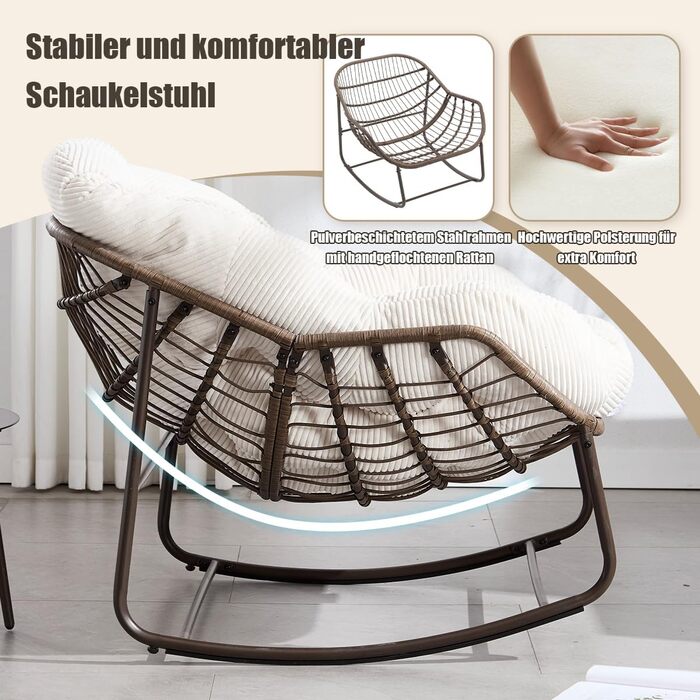 Крісло-гойдалка LIFEISLE з ротангу, для дому та саду, крісло-яйце, білий текстиль, для вітальні, балкону, саду