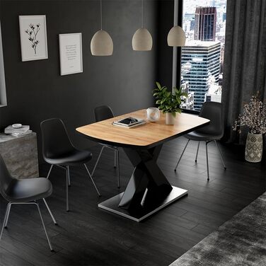 Розсувний обідній стіл Vicco Chinto, 120x80 см, чорний/білий (чорний/дерево, 120-160x76x80 см)