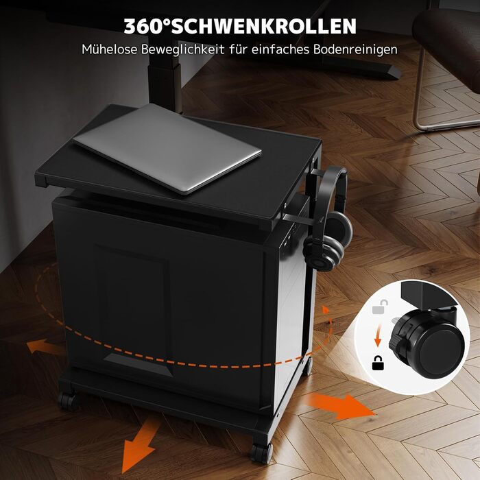 Регульована підставка для ПК PUTORSEN з 2 рівнями, з роликами та підкладкою для миші, чорна (Mid-Tower)