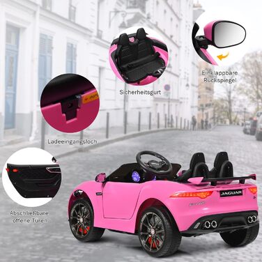 Дитячий електромобіль Jaguar COSTWAY, 12V, рожевий, з музикою, підсвіткою та пультом ДУ, для дітей від 3 років