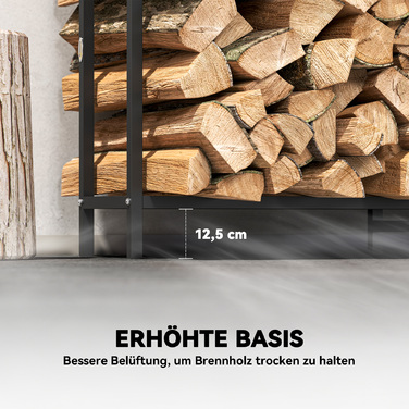 Сховище для дров Outsunny з металу, 199 x 30 x 121 см, об'єм 0,6 м³, з водонепроникним покриттям, вантажопідйомність до 300 кг