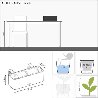 Горщик LECHUZA CUBE Color Triple (Сірий Шлахтер) 13680 (40x14x13,5 см)