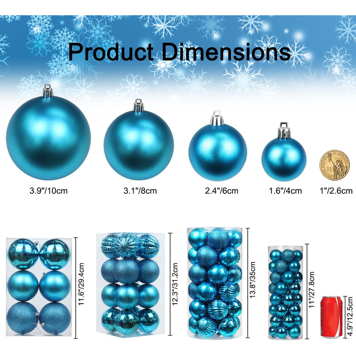Різдвяні прикраси різдвяні кулі, 12 шт. дробові ялинкові кулі прикраси ялинкові прикраси для ялинки ялинкові кулі різдвяні прикраси кулі 3,1 дюйма/8 см (2,4 дюйма/6 см, світло-блакитний), 8