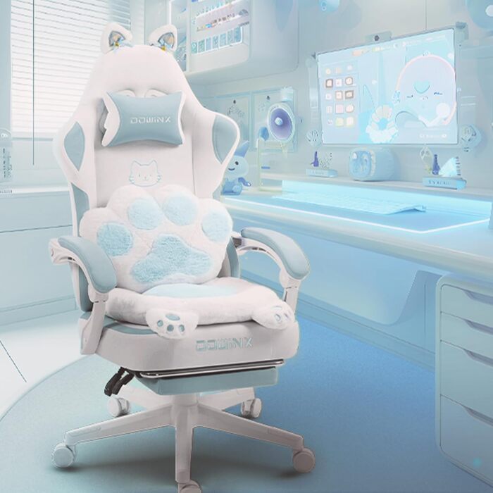 Ігровий крісло Dowinx з підніжкою, комфортний ігровий сідло для ПК, рожево-білий, для дорослих