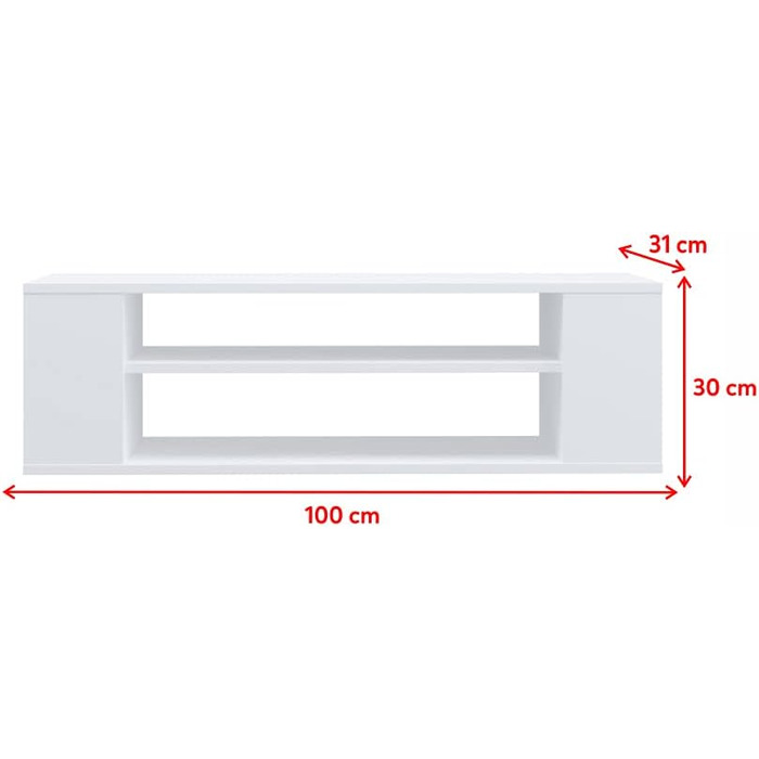 Підвісна ТВ-дошка з 2 відкритими відділеннями, мінімалістична, шириною 100 см (Білий)