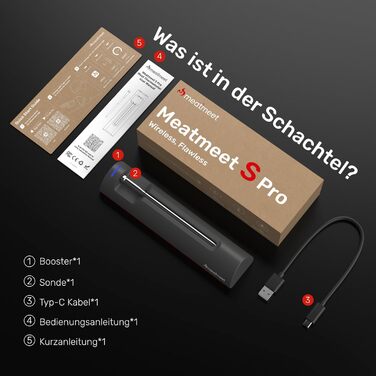 Бездротовий термометр для м'яса S Pro з Bluetooth, 6 датчиків, ±0,1°C, моніторинг через додаток, таймер, будильник, IP69 водонепроникний та олієстійкий