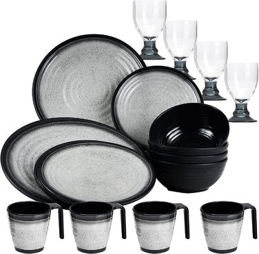 Набір похідного посуду з меламіну на 4 персони - 20 шт. - з чашками та склянками для пиття - похідний посуд