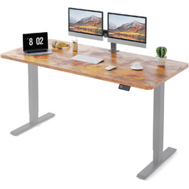 Регульований стіл MAIDeSITe 160 x 80 см з електроприводом та LED-підсвіткою (S1 Pro) сірий + вінтажний коричневий