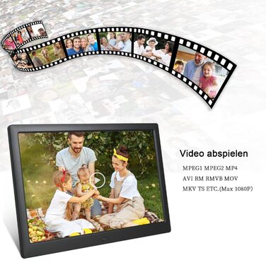 Цифровий фоторамка TSITSC 8.7 дюйма, IPS-дисплей 1024*768, календар, музика, фото- та відеоплеєр, підтримка USB/SD, з пультом ДУ (Чорний)