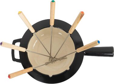 Фондю-сет з чавуну Mahlzeit на 6 осіб, 2 л, 13 предметів з пальником та виделочками | Для сиру, м'яса, шоколаду (чорний емальований)