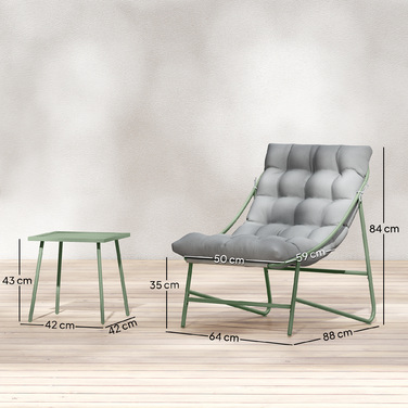 Набір меблів для балкона/саду на 3 місця: стіл, подушки, сталевий каркас, регульовані підніжки, світло-сірий