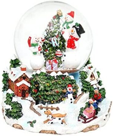 Декоративний герой24 снігова куля зі стоячим, сніговим вихором, звуком і світлом, розміри кулі H/B/Ø приблизно 13 x 11,5 см/Ø 10 см, (Сніговики)