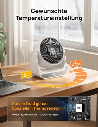 Електричний обігрівач Dreo 714S: 2000W, з пульт та термостат, 7 режимів, захист від перегріву та перекидання, білий, для дому