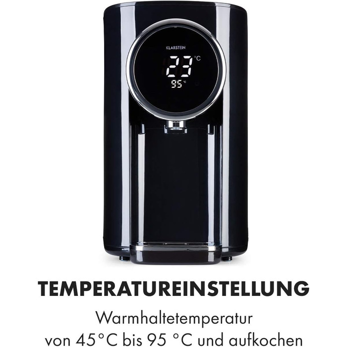 Кларстайн Hot Spring Plus - дозатор гарячої води, 5 л, LCD-дисплей, 45-95°C, нержавіюча сталь, захист від перегріву та сухого кипіння, дитячий замок, чорний
