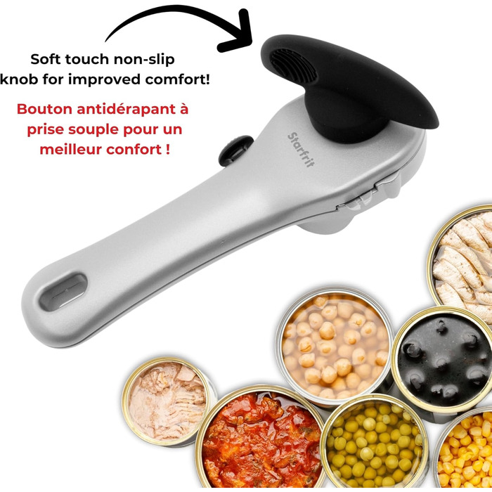 Starfrit Securimax Автоматичний відкривач консервних банок з безпечною технологією країв та підйомником кришки, сірий