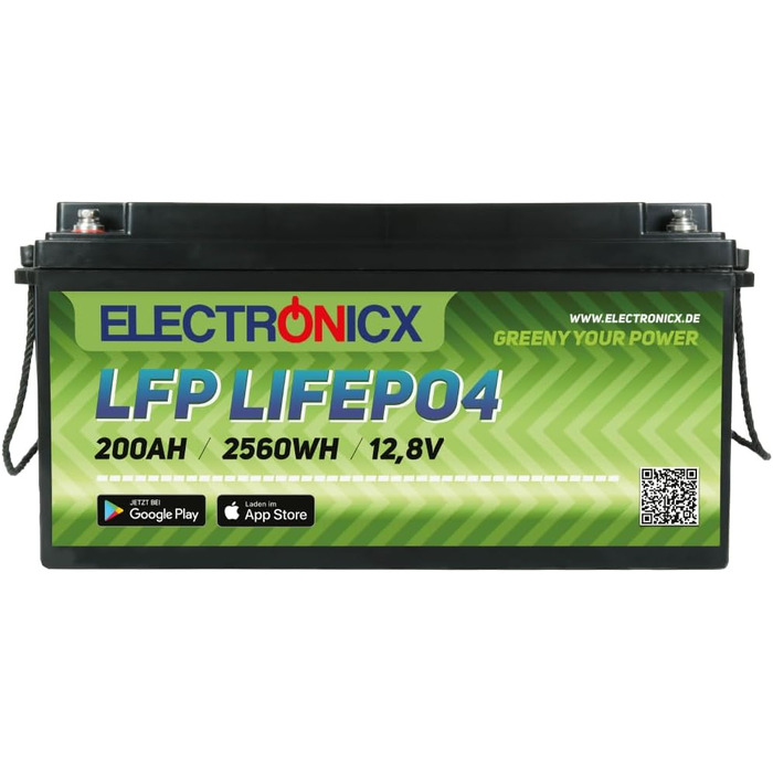 Акумуляторна батарея 200Ah 12.8V живлення акумулятор 2560Wh з функцією Bluetooth Літій-залізо-фосфатна батарея, включаючи додаток BMS, 4