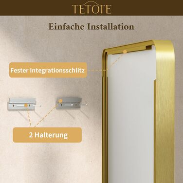 Дзеркало настінне TETOTE 40x50 см, прямокутне, з металевим каркасом, для ванної кімнати, з закругленими кутами, скло загартоване, золотий колір