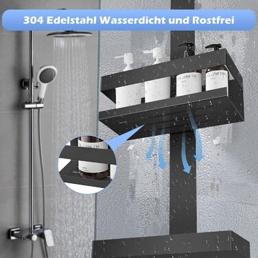 Настінна поличка для душу з нержавіючої сталі SUS304, без свердління, для скляних дверей (чорний)