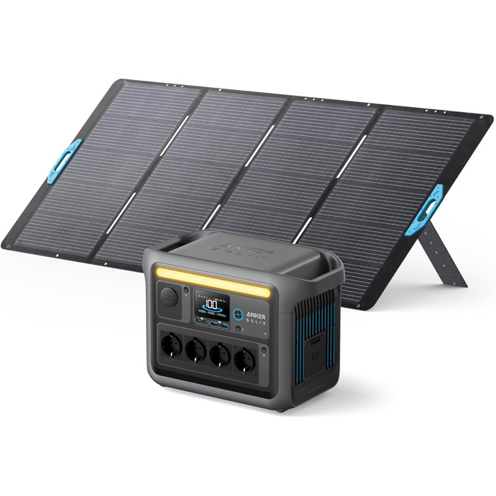 Портативна електростанція Anker SOLIX 1800W з LiFePO4 акумулятором, сонячний генератор, UltraFast зарядка, для кемпінгу та резервного живлення (C1000 з 1*400W)