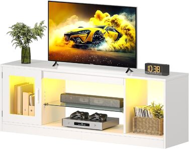 Тумба під телевізор YITAHOME з RGB-підсвічуванням, білий колір, 148 x 32 x 51 см, з полицями для 43