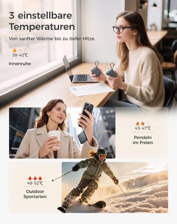 Електричні грілки для рук OCOOPA 2 шт., 3 режими нагріву, швидкий нагрів, 4000mAh, перезаряджаються USB, для жінок, зимові outdoor, сірі