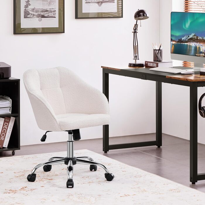 Крісло Yaheetech для дому та офісу: пуф для макіяжу, регульоване по висоті, поворотне, оксамитове, для робочого кабінету, спальні, дихаюче, на коліщатках, до 136 кг, слонова кістка