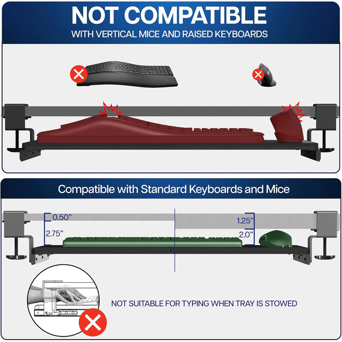 Висувна платформа для клавіатури VIVO, 69x28 см, біла, MOUNT-KB05W