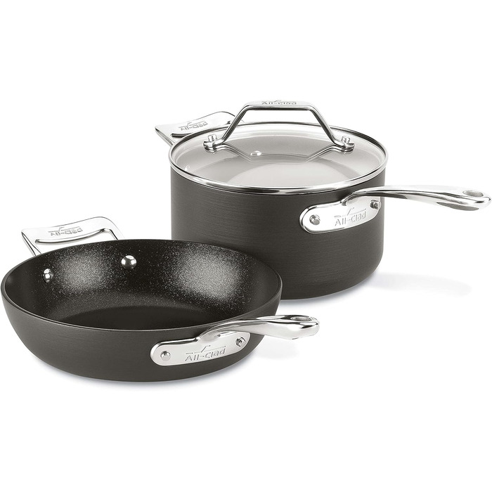 Сковороди All-Clad Essentials, антипригарне покриття, хард-анодовані, 21.6 та 26.7 см, 2 шт, сірі