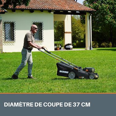 WORX WG737E акумуляторний газонокосарка Nitro 40V (2x20V) з безщітковим мотором - ширина зрізу 37 см, 6 рівнів висоти (20-70 мм), 40л травозбірник, 2x4Ah акумулятори та подвійний зарядний пристрій (запасний ніж 51 см)