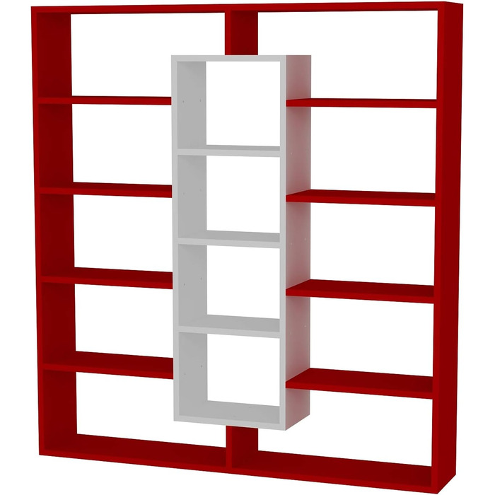 Книжкова шафа біла, Полиця з полицями, Настінна полиця, Полиця для зберігання Полиця для зберігання офіс, вітальня, кабінет 125 x 135,7 x 22 см, 1837 Достатня червона Біла 125 x 135,7 x 22 см, 17