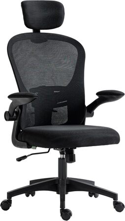 Офісний стіл Vinsetto з високою спинкою, сітчаста тканина, комп'ютерне крісло з обертовою підголовником, 4D-підтримка попереку, регульовані підлокітники, регульована висота, білий (чорний)