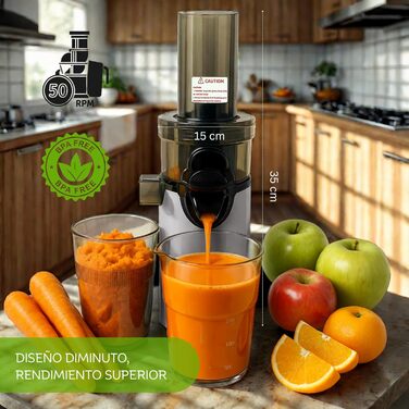 Електричний соковитискач JuiceInstant Kompakter: холодний віджим, BPA-free, з фільтром, сірий