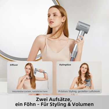 Фен для волосся Healthkeep з негативними іонами, 1600 Вт, високошвидкісний мотор 10 000 об/хв, 2 дифузори, низький рівень шуму (<78 дБ), швидке сушіння