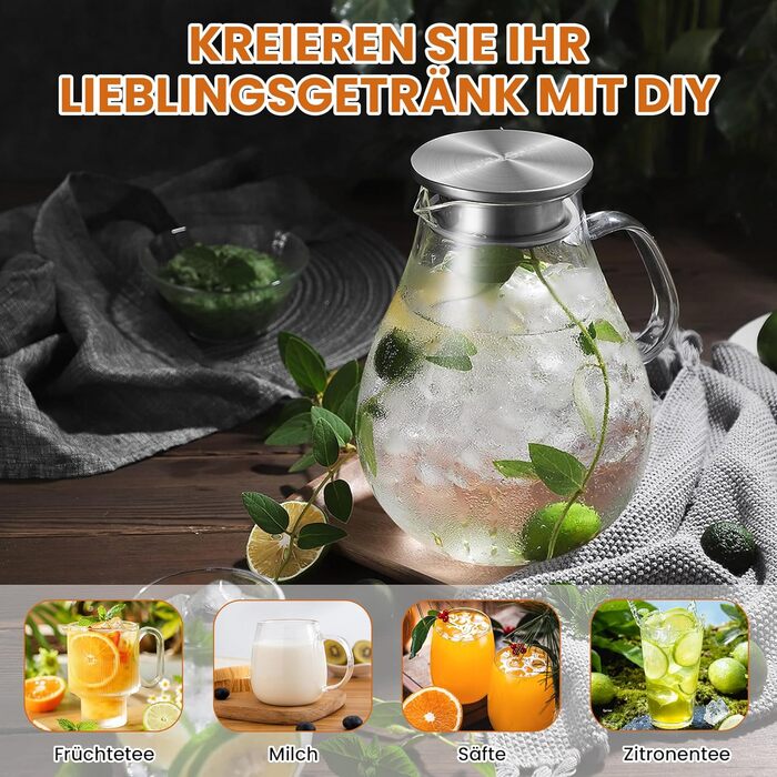 Скляна карафа SUSTEAS 3.0 л з кришкою та носиком для води, еспресо, кави, соку, вина