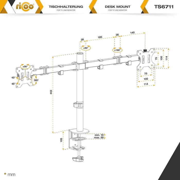 Підставка для монітора RICOO TS6911 - тримач для 3 моніторів (13-26 дюймів)