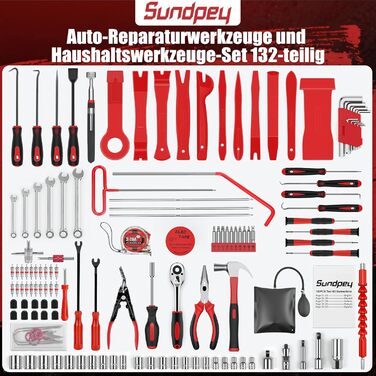Набір інструментів Sundpey 379 предметів у кейсі з висувним ящиком, універсальний набір для дому та ремонту, червоний (132 предмети)