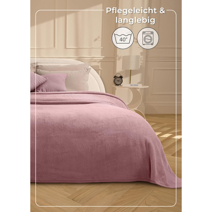 Ковдра LAYENBURG Premium з бавовни, Oeko-Tex 100, 150x200 см, пудрово-рожева. М'яка пледова ковдра для дому, дивана та ліжка. Бавовняний мікс, тепла та затишна.