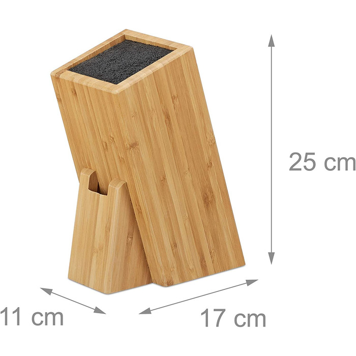 Блок бамбуковий для ножів Relaxday зі вставкою з щетини, кухонний блок на 6 ножів всіх видів, блок з необробленого дерева, натуральний